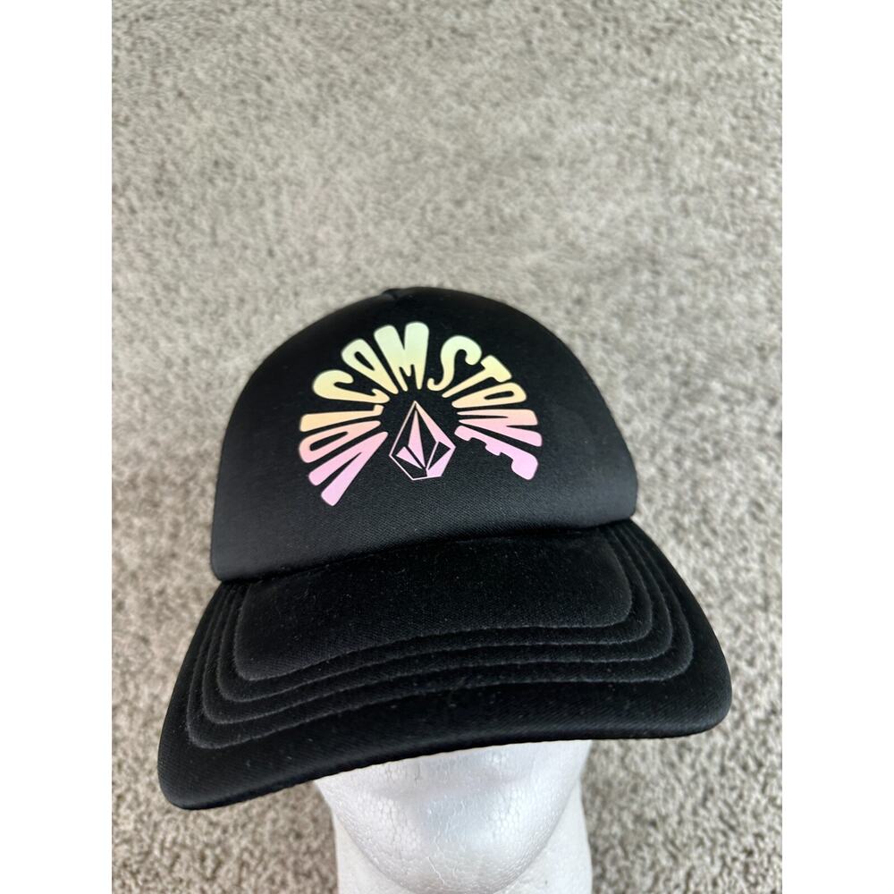 Volcom Stone Hat Mens OS Black Pink Mesh Snapback Trucker Cap Skater - Picture 2 of 9